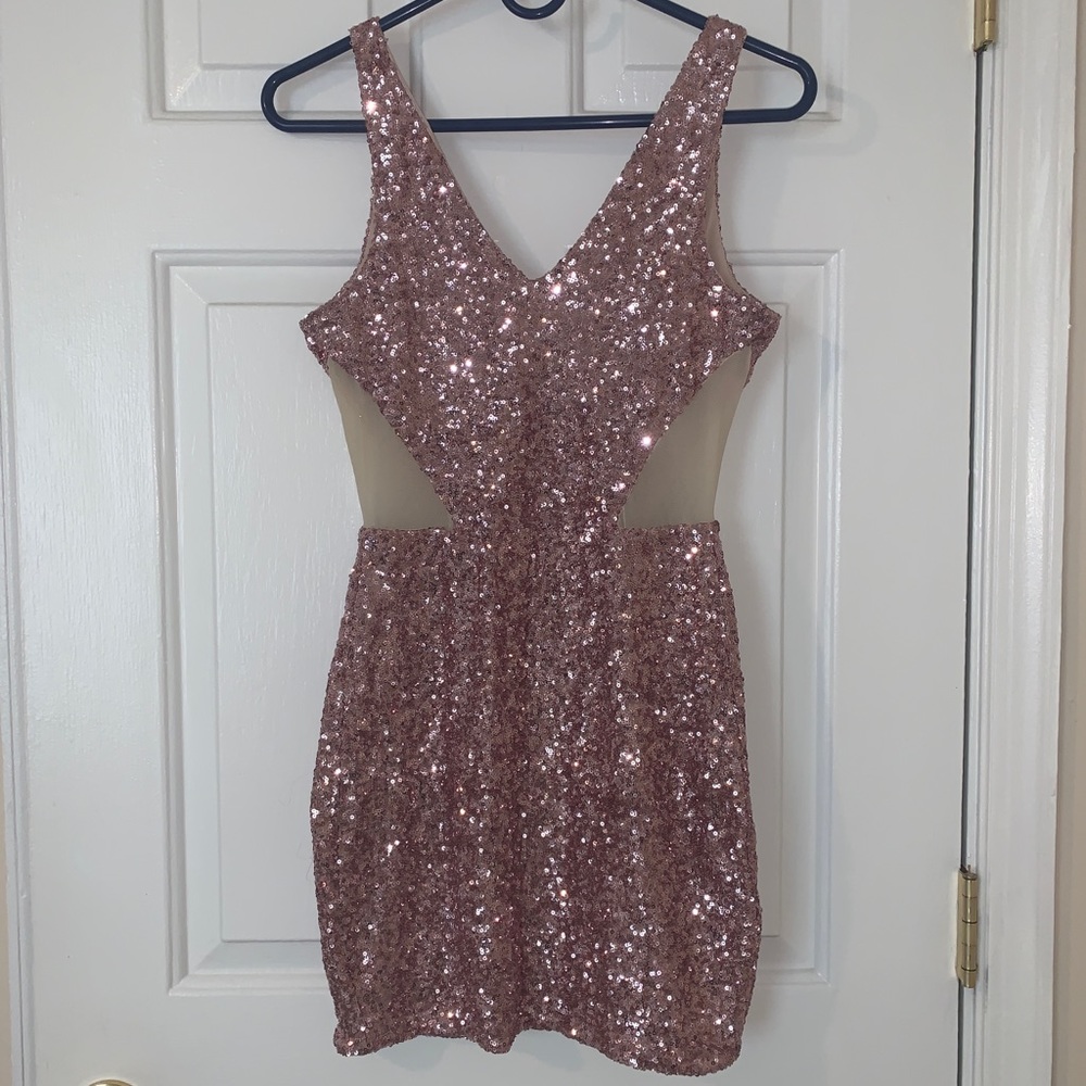 Bebe Sparkly Mesh-side Dress - Picture 2 of 7